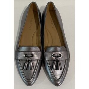 Talbots Francesca Tasseled Metallic Leather Driving Flats Shoes Silver Size 8